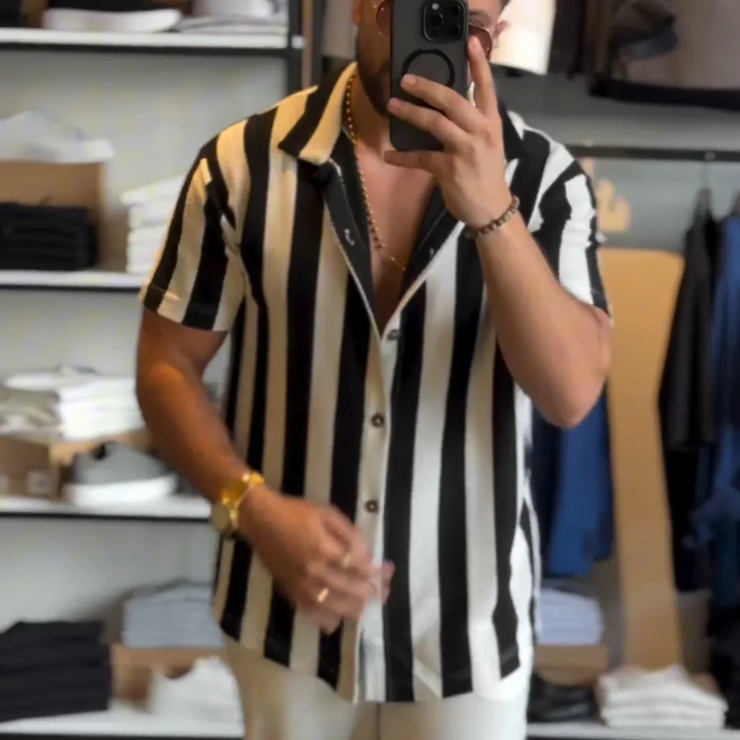 Men's Striped Short Sleeve Shirt 2