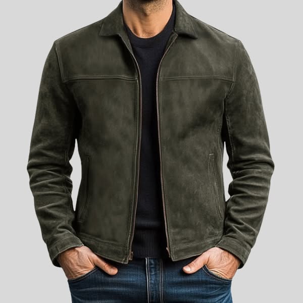 Men's Vintage Leather Jacket with Zipper Closure and Pockets 1