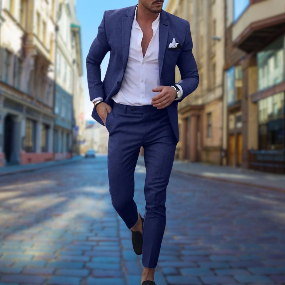 Variant image for Men's Polyester-Rayon Blend Slim Fit Suit-1