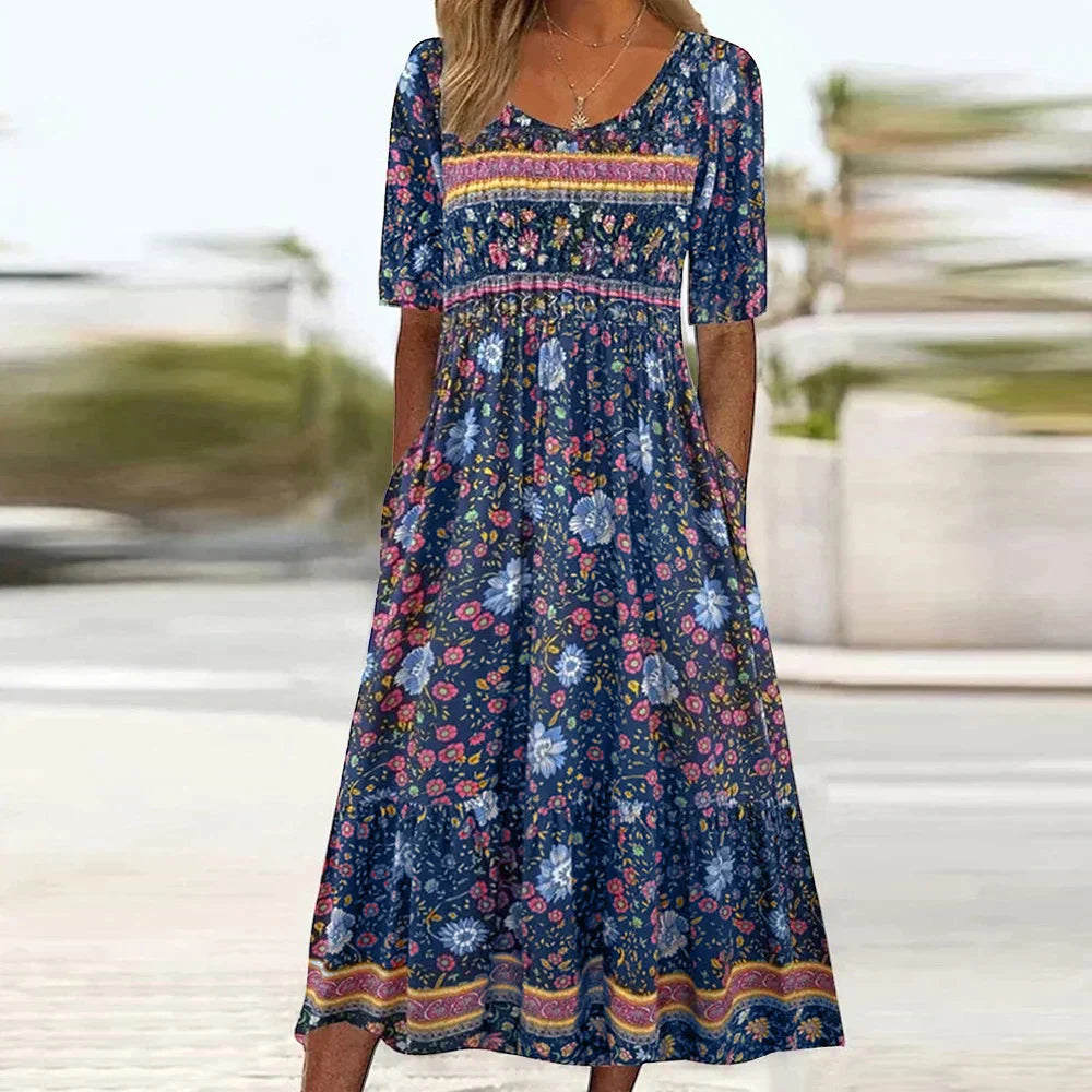 Midi Dress - Flowing Skirt And Relaxed Fit For Easy Move
