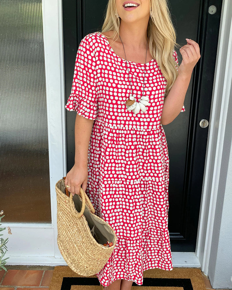 Midi Dress - Polka Dot Print & Lightweight Breathable Drape