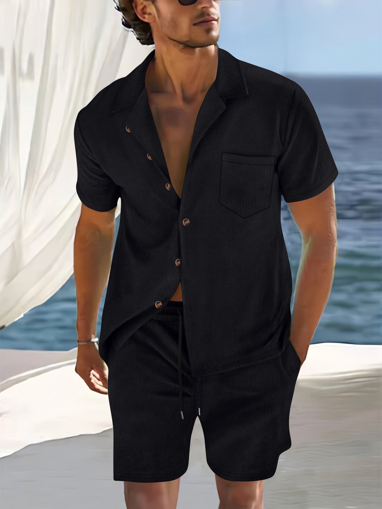 Men's Cotton Shirt and Shorts Set-6