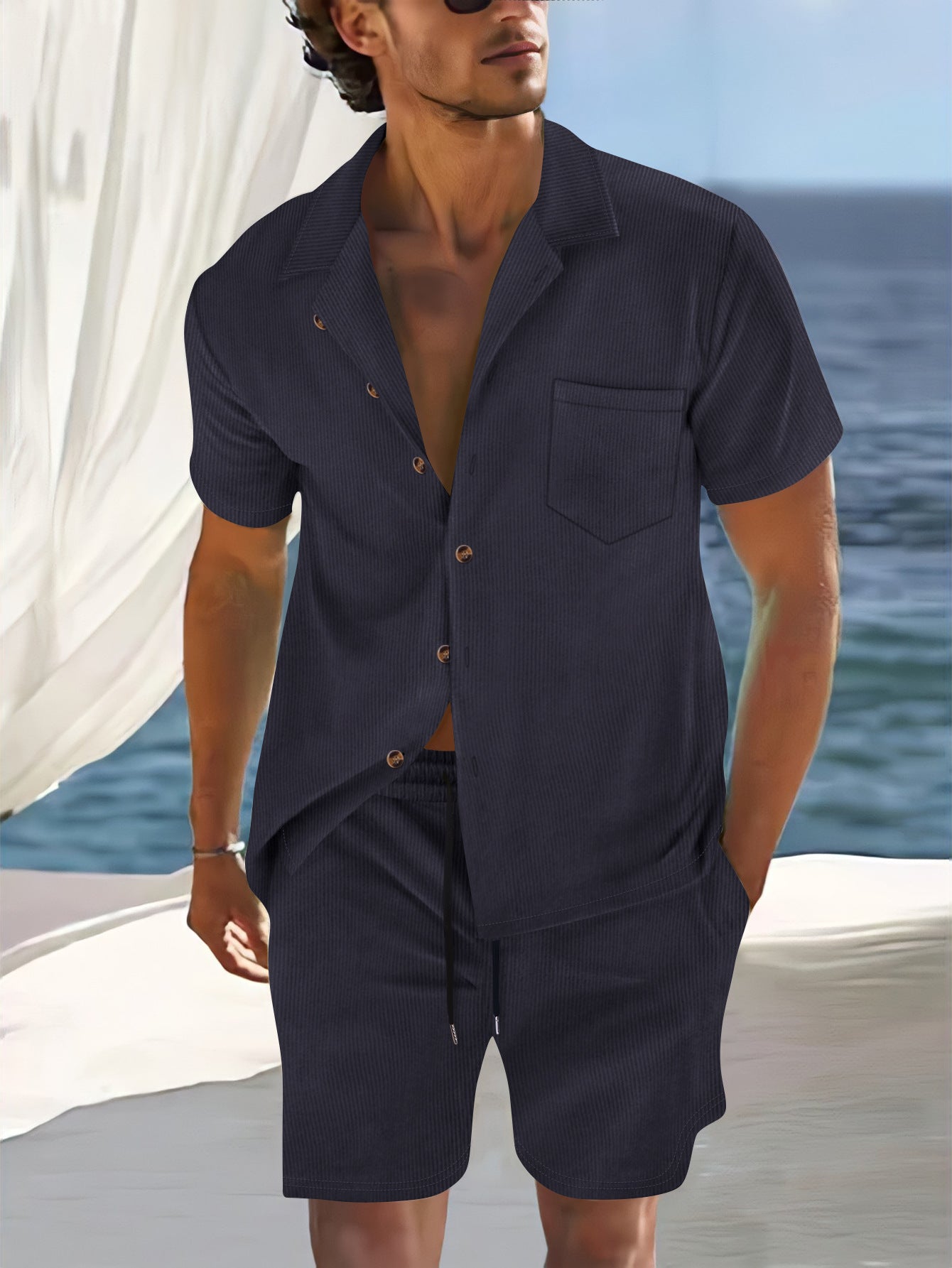 Men's Cotton Shirt and Shorts Set-5