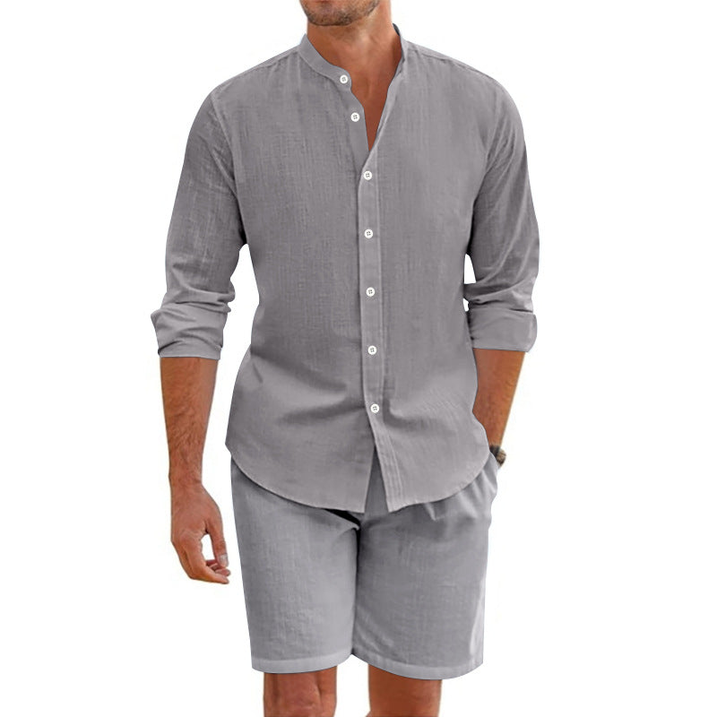 Men's Linen Blend Shorts and T-Shirt Set-4