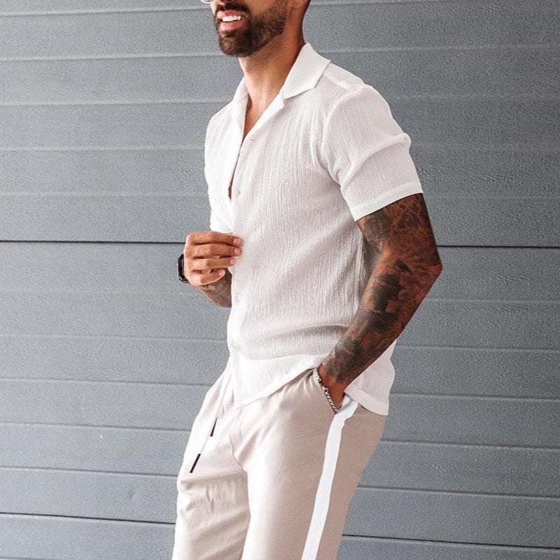 Men's Cotton Linen Blend Short Sleeve Shirt-3