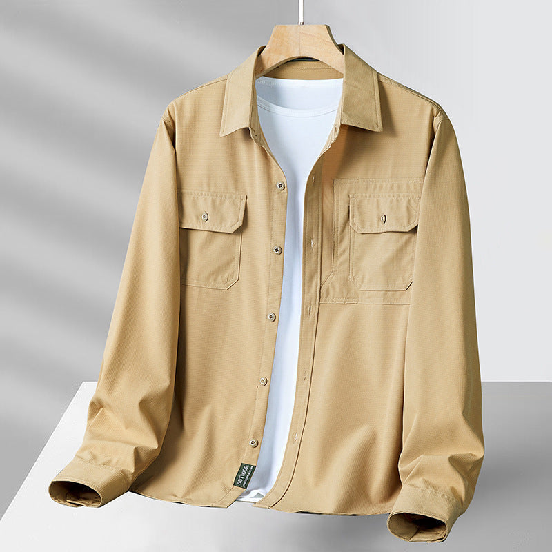 Men's Lightweight Cotton Long Sleeve Shirt with Utility Pockets-1