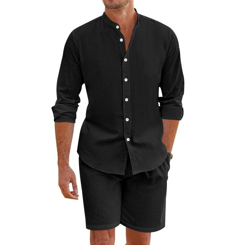 Men's Linen Blend Shorts and T-Shirt Set-5