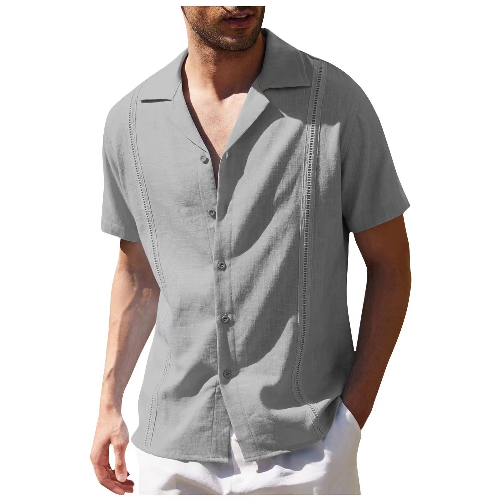 Men's Cotton Casual Beach Shirt-3