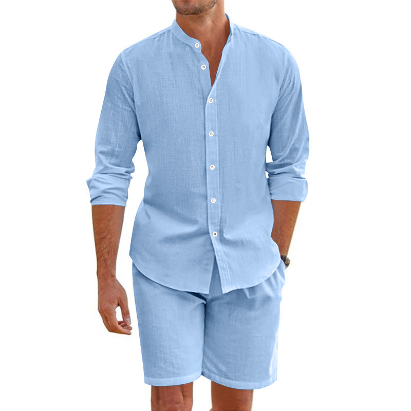 Men's Linen Blend Shorts and T-Shirt Set-3