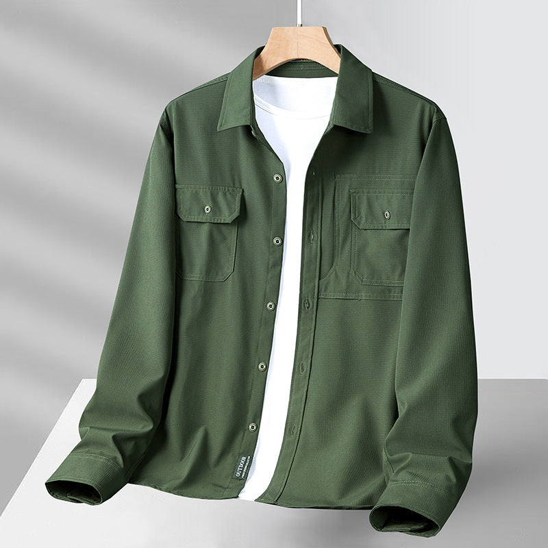 Men's Lightweight Cotton Long Sleeve Shirt with Utility Pockets-3