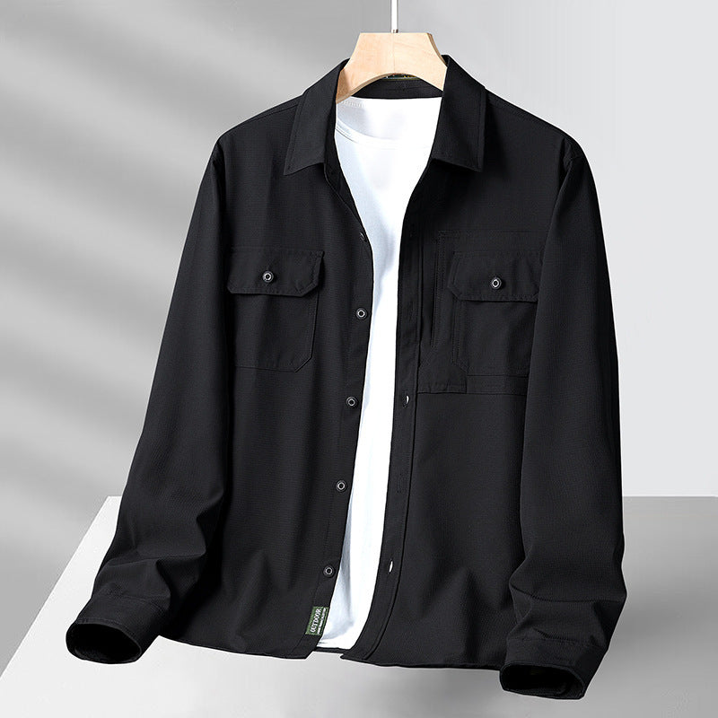 Men's Lightweight Cotton Long Sleeve Shirt with Utility Pockets-4