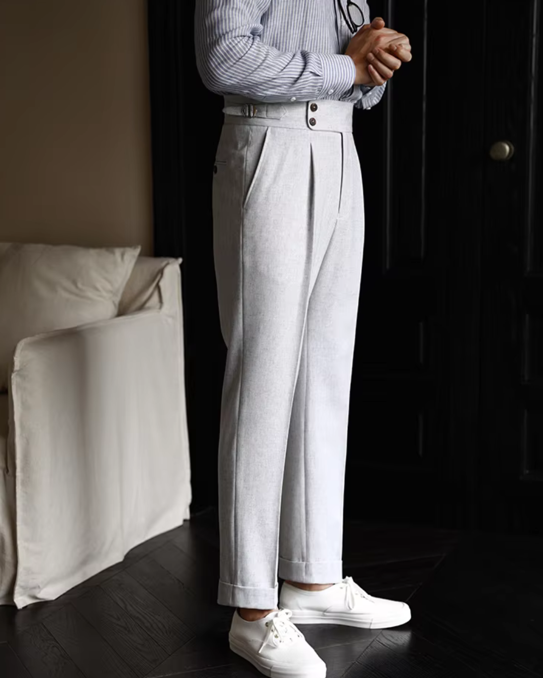Pants - Polyester Blend High Waist & Structured Shape