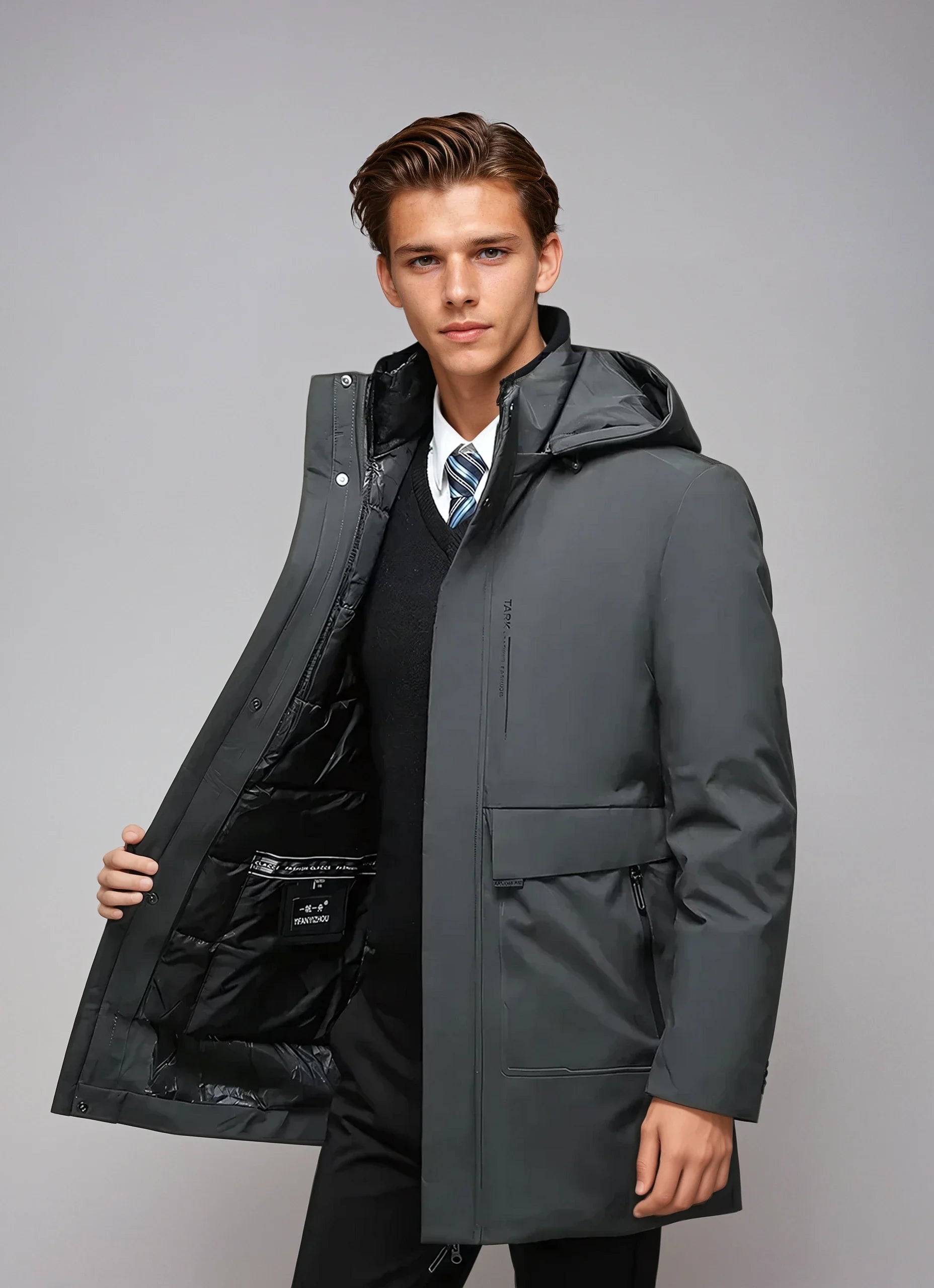 Parka – Polyester Blend Hood And Zip Pockets For Weather