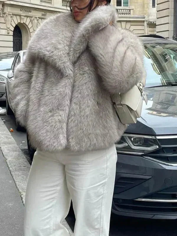 Plush Faux Fur Blend Coat - Smooth Lining And Warm Layer