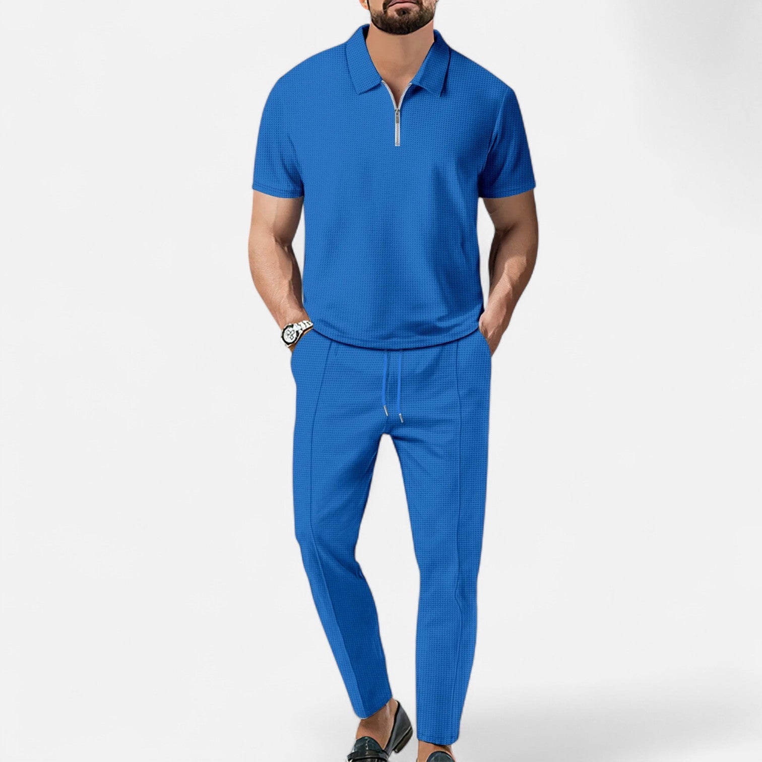 Polo And Trouser Set – Blend Fabric Cut & Coordinated Look