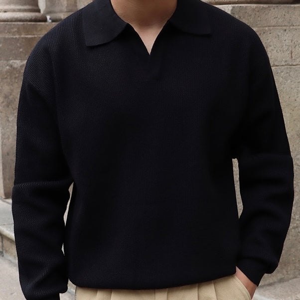 Polo Shirt - V Neck & Soft Blend Long Sleeve Ease Shape