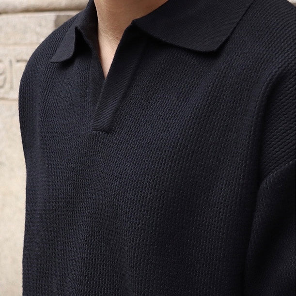 Polo Shirt - V Neck & Soft Blend Long Sleeve Ease Shape