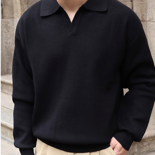 Polo Shirt - V Neck & Soft Blend Long Sleeve Ease Shape