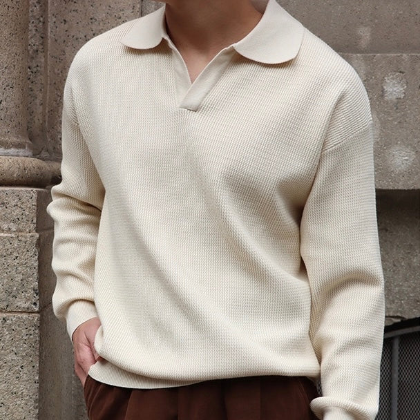 Polo Shirt - V Neck & Soft Blend Long Sleeve Ease Shape