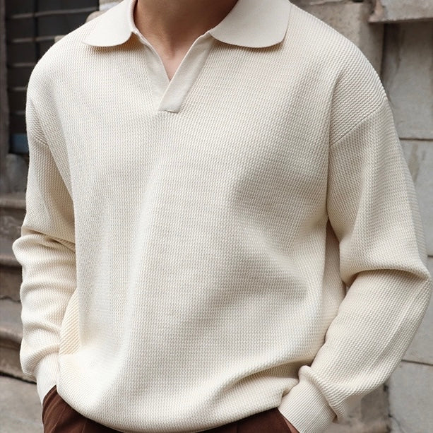 Polo Shirt - V Neck & Soft Blend Long Sleeve Ease Shape