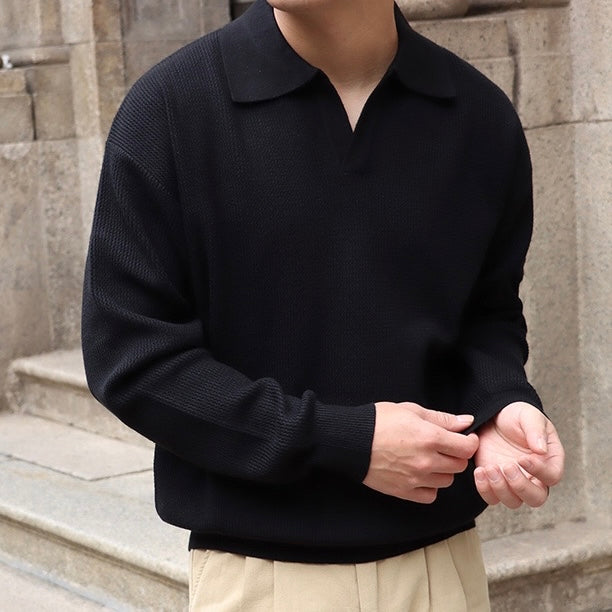 Polo Shirt - V Neck & Soft Blend Long Sleeve Ease Shape