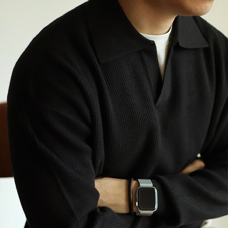 Polo Shirt - V Neck & Soft Blend Long Sleeve Ease Shape