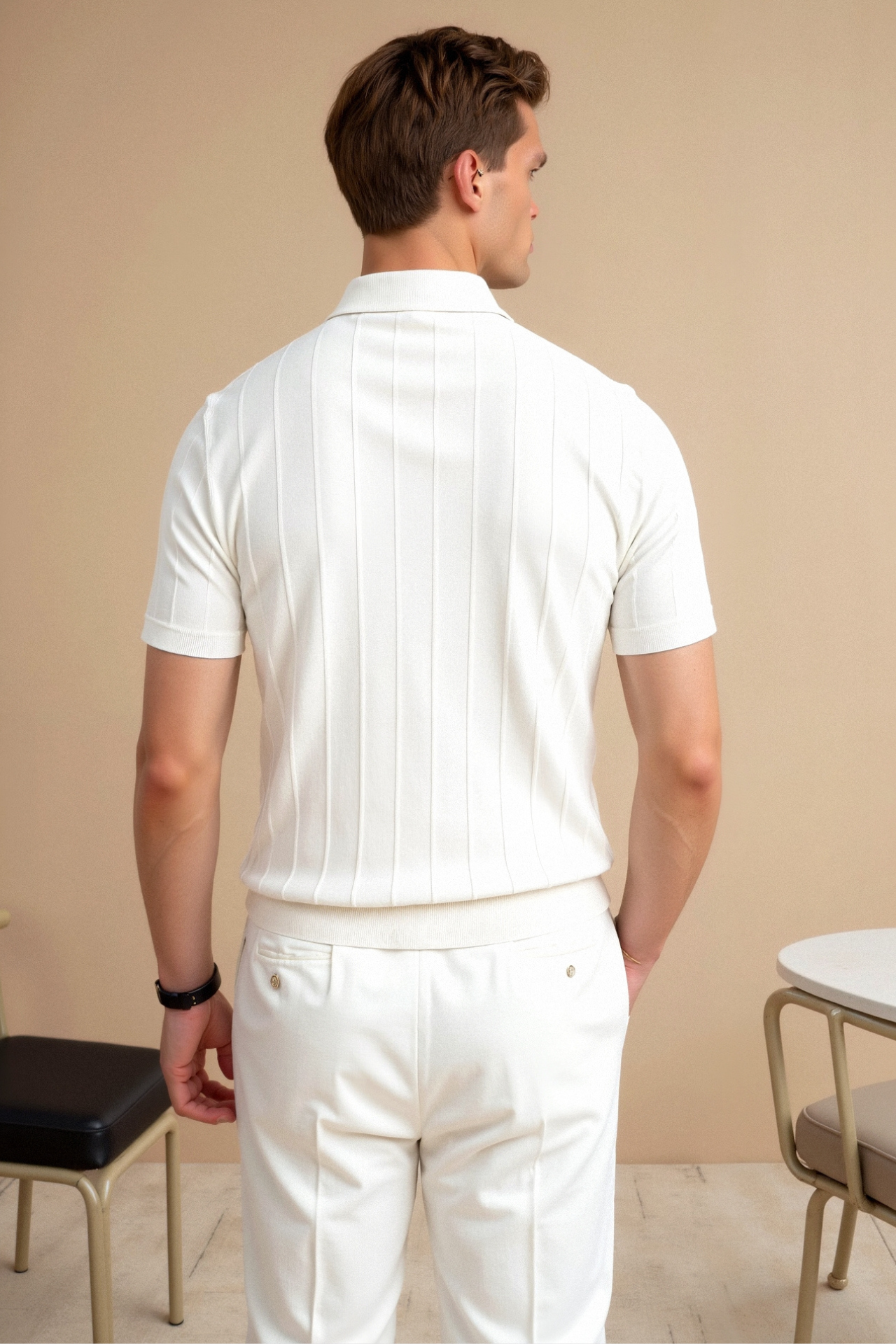 Polo Shirt – Vertical Stripe Placket & Streamlined Fit