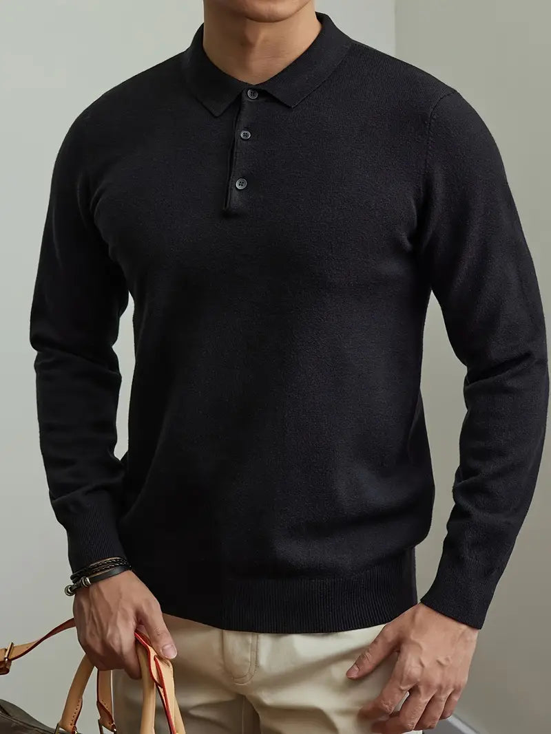 Polo Sweater - Structured Collar & Breathable Warmth