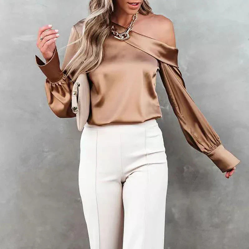 Polyester Blend Blouse - One Shoulder & Smooth Drape
