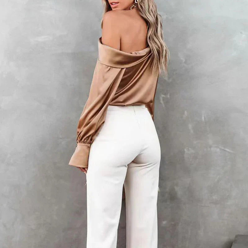 Polyester Blend Blouse - One Shoulder & Smooth Drape