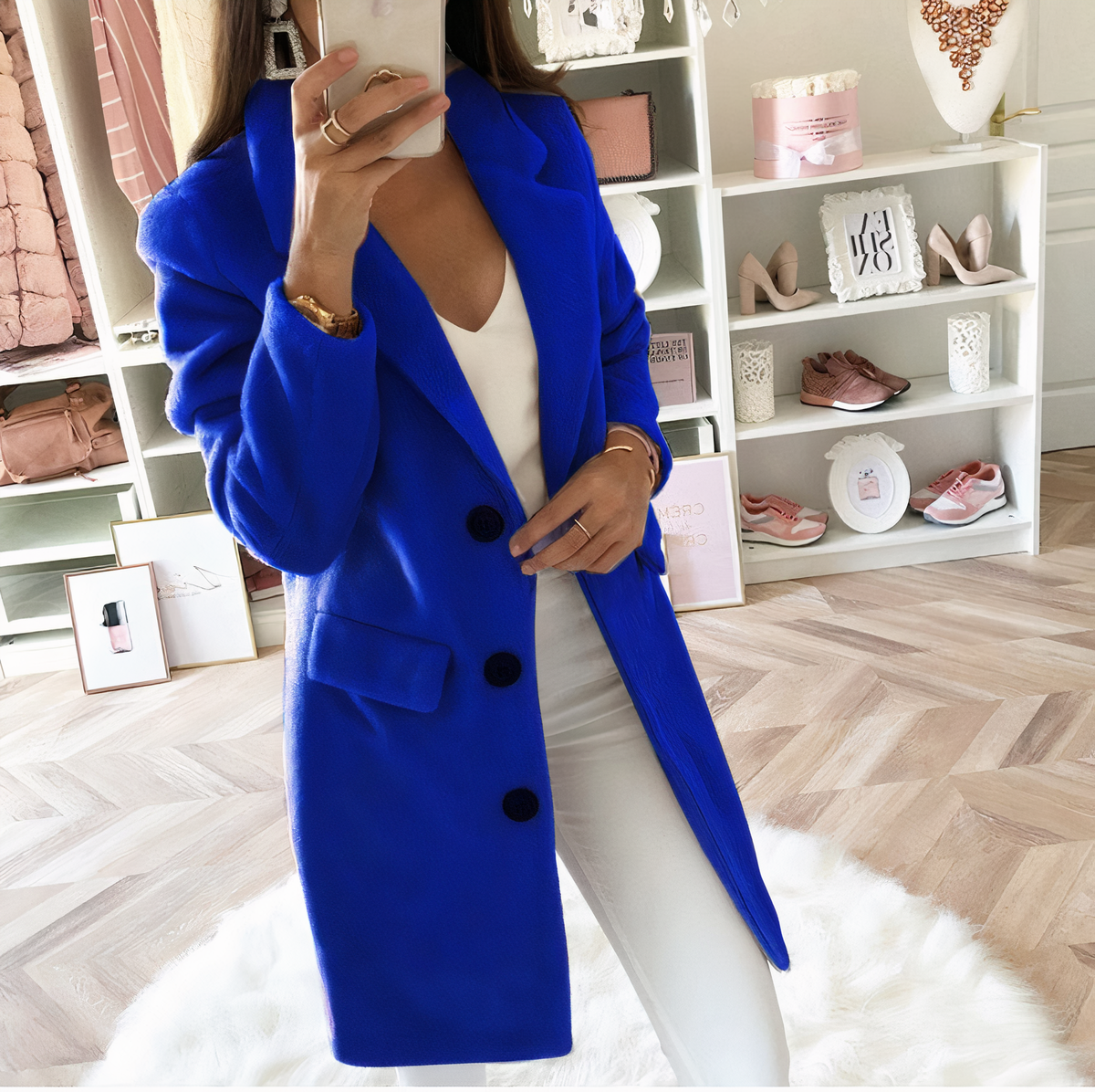 Polyester Blend Coat - Double Breasted Front & Wind Block