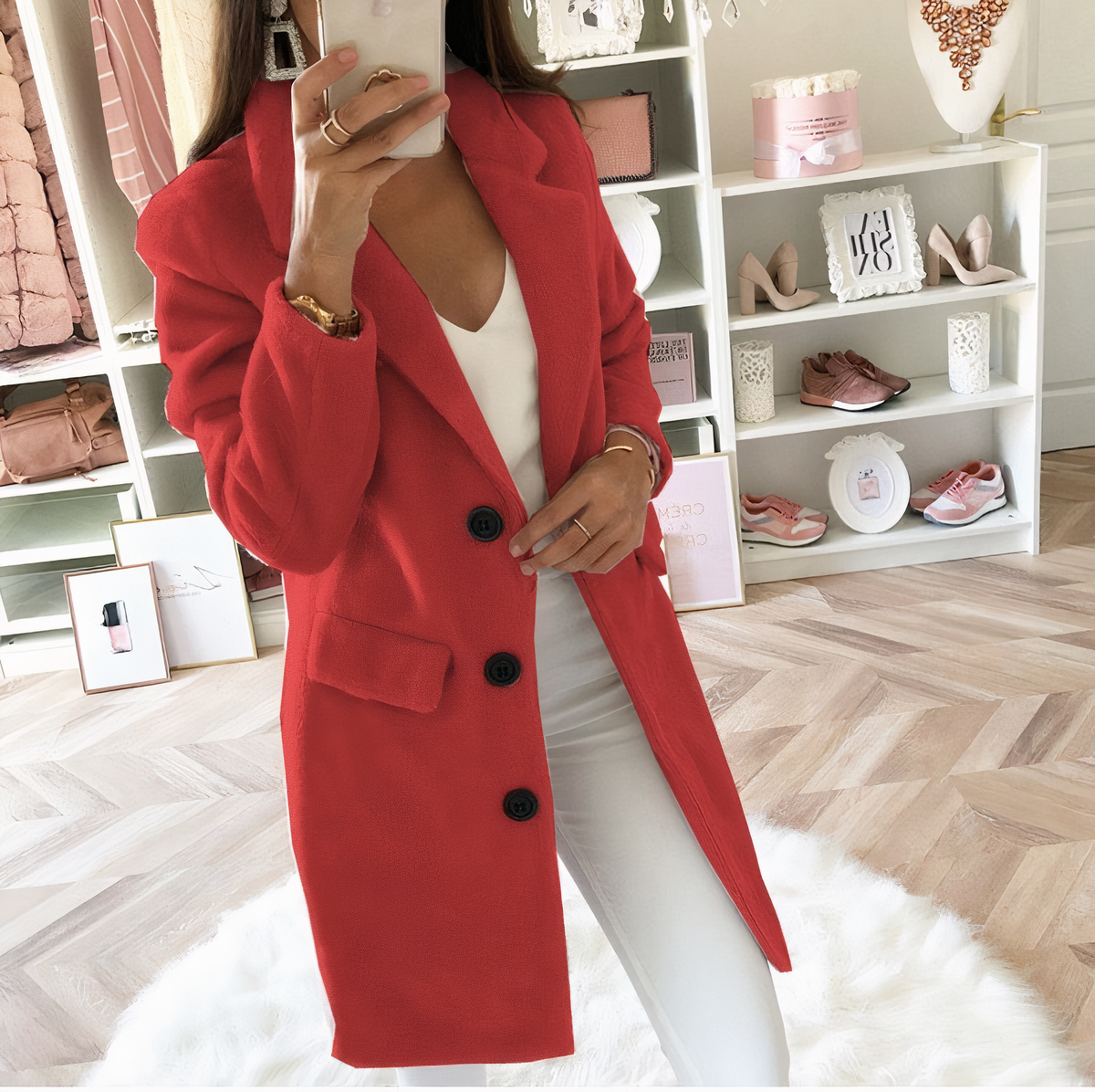 Polyester Blend Coat - Double Breasted Front & Wind Block
