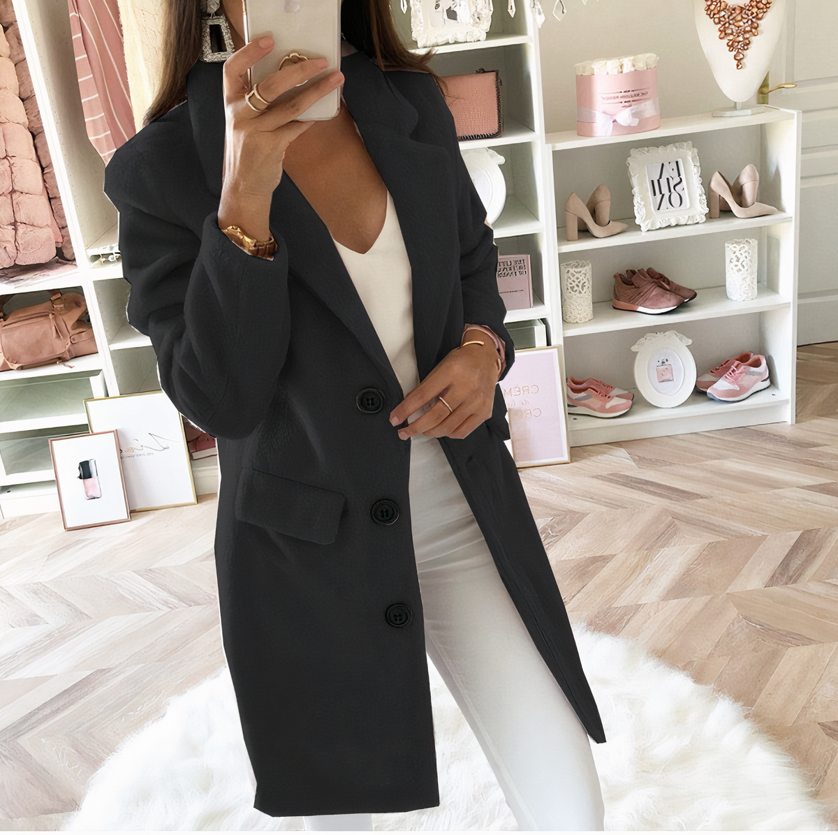 Polyester Blend Coat - Double Breasted Front & Wind Block