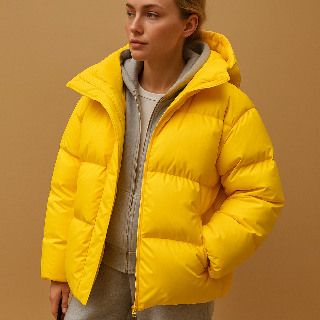 Polyester Blend Coat - Hooded Padded Design And Warmth