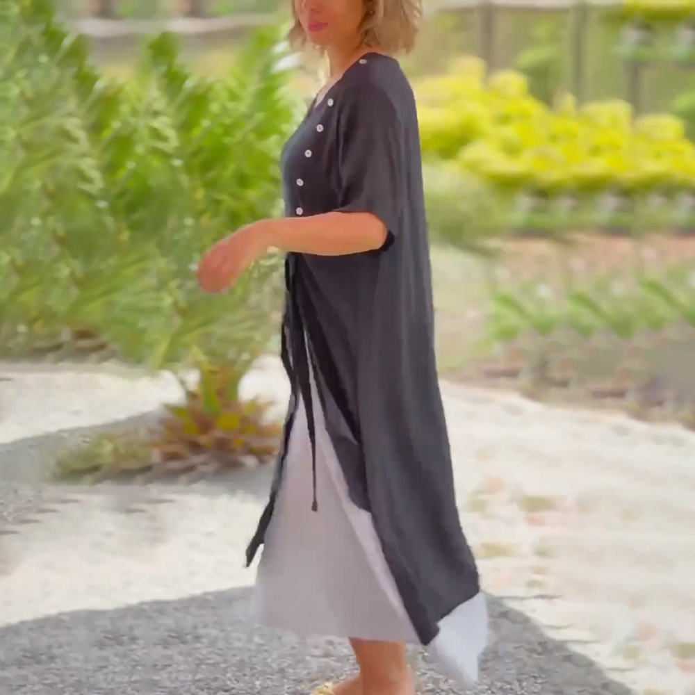 Polyester Blend Dress - Asymmetrical Hem And Relaxed Fit