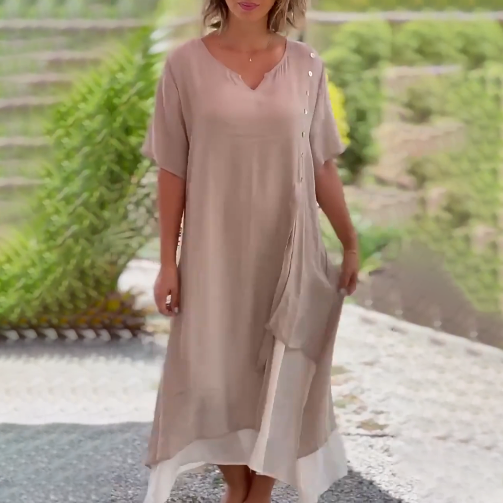 Polyester Blend Dress - Asymmetrical Hem And Relaxed Fit