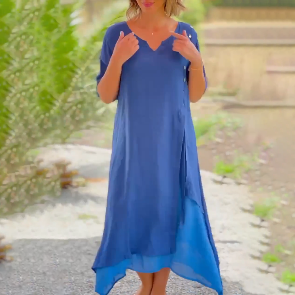 Polyester Blend Dress - Asymmetrical Hem And Relaxed Fit