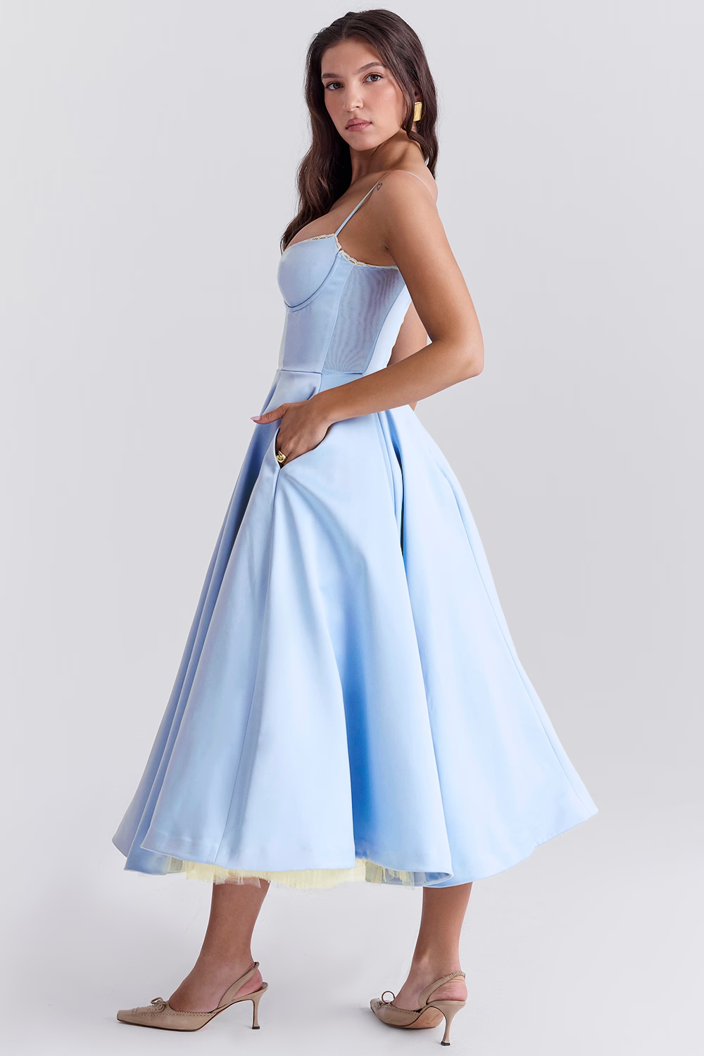 Polyester Blend Dress - Corset Bodice And Full Skirt