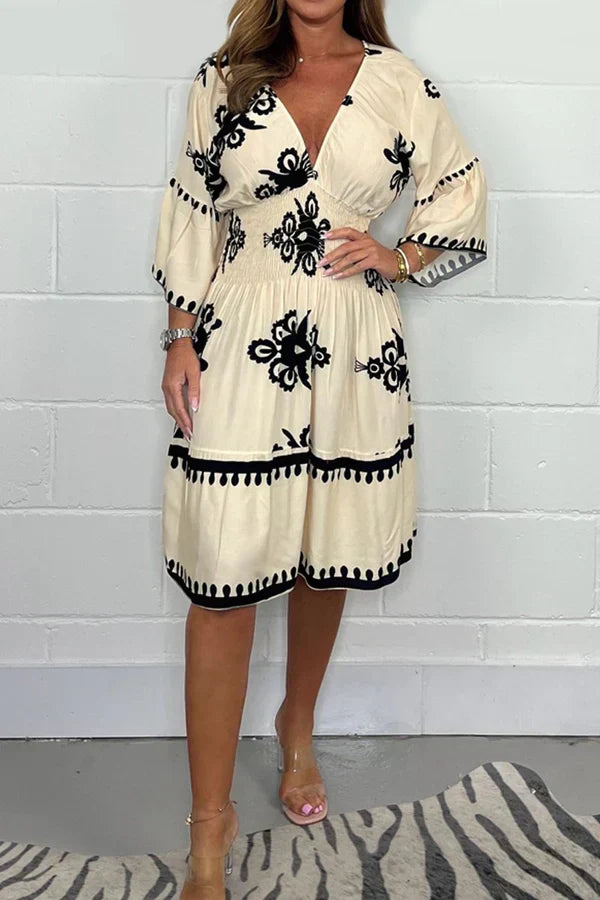 Polyester Blend Dress – Embroidered Panels & Flowing Shape