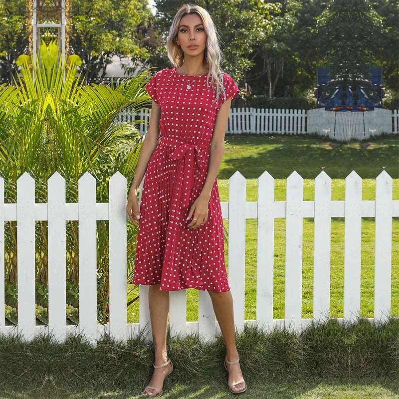 Polyester Blend Dress - High Waist Seam & Knee Length Ease