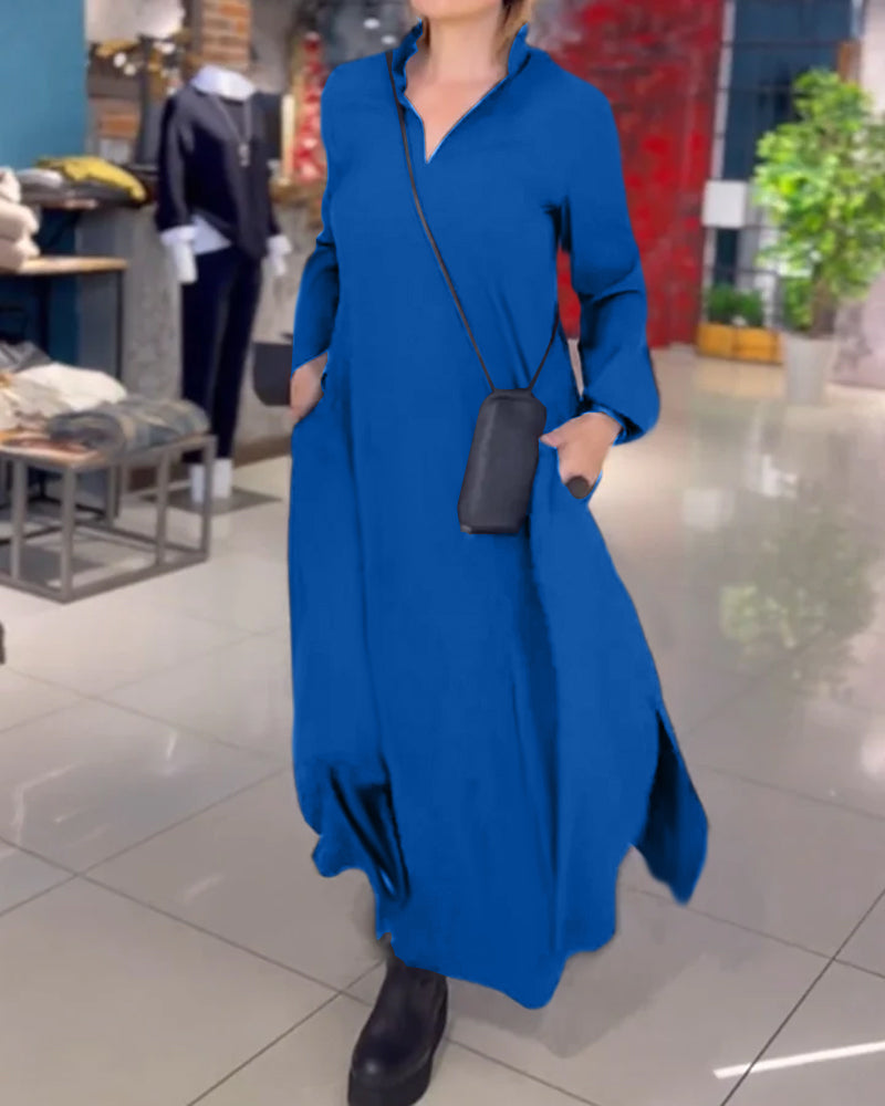 Polyester Blend Dress - Long Shirt Shape & Button Front