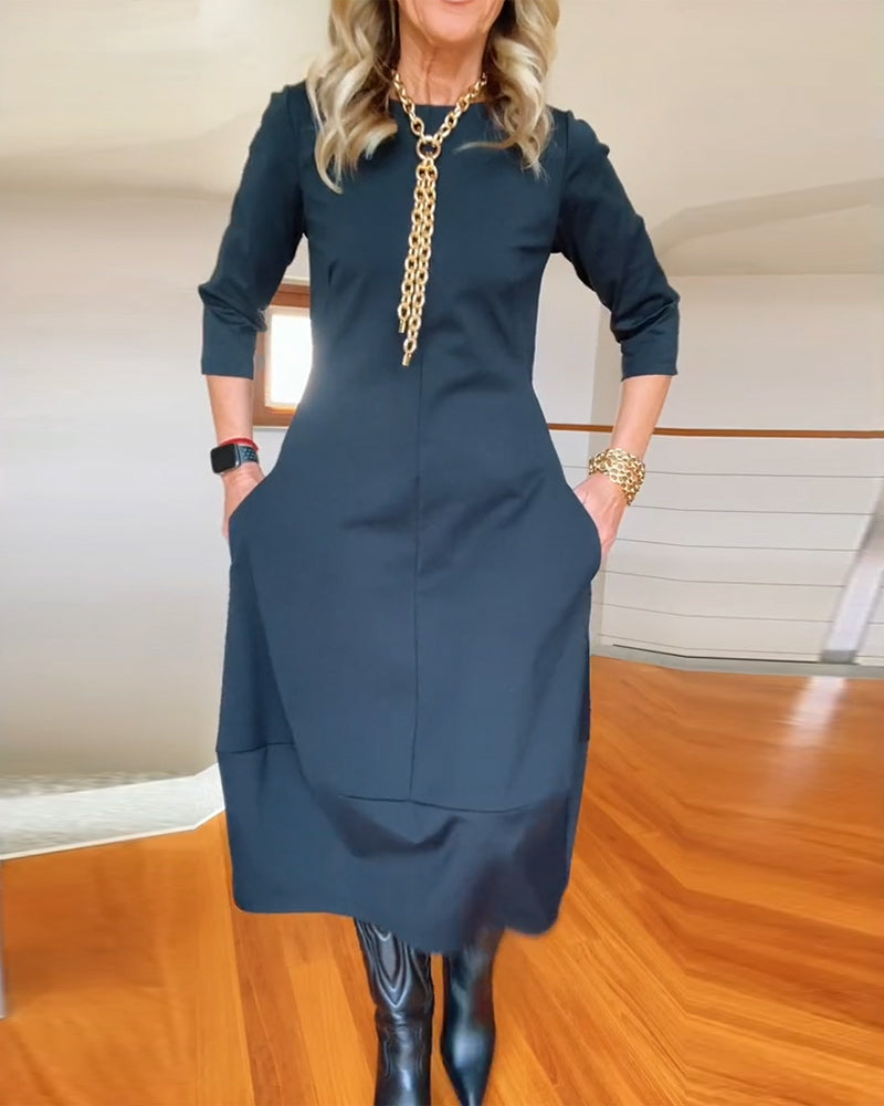 Polyester Blend Dress - Midcalf Hem And Easy Movement