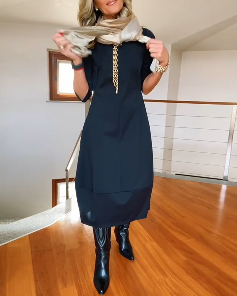 Polyester Blend Dress - Midcalf Hem And Easy Movement