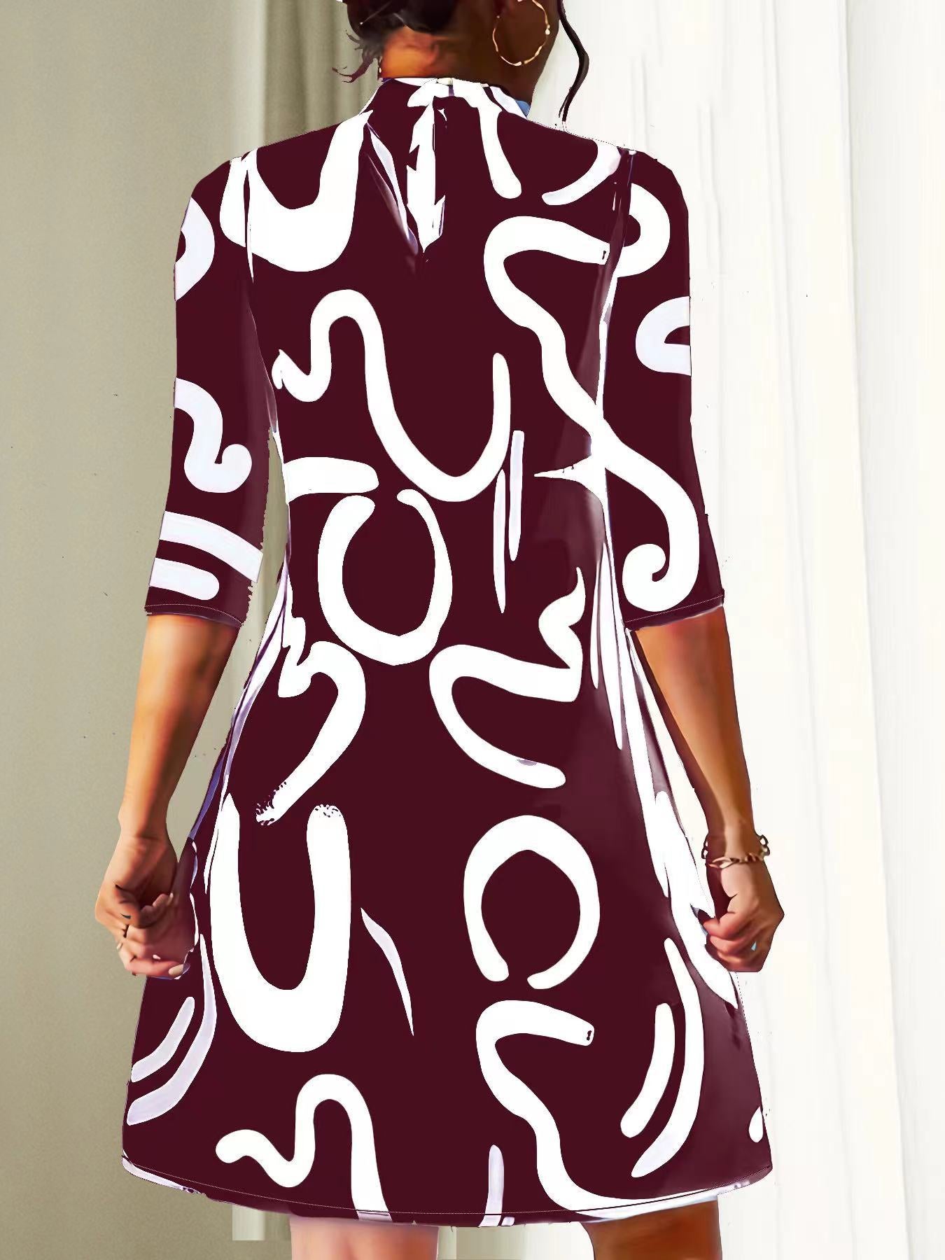 Polyester Blend Dress – O Neck & 3/4 Sleeves & Relaxed Fit