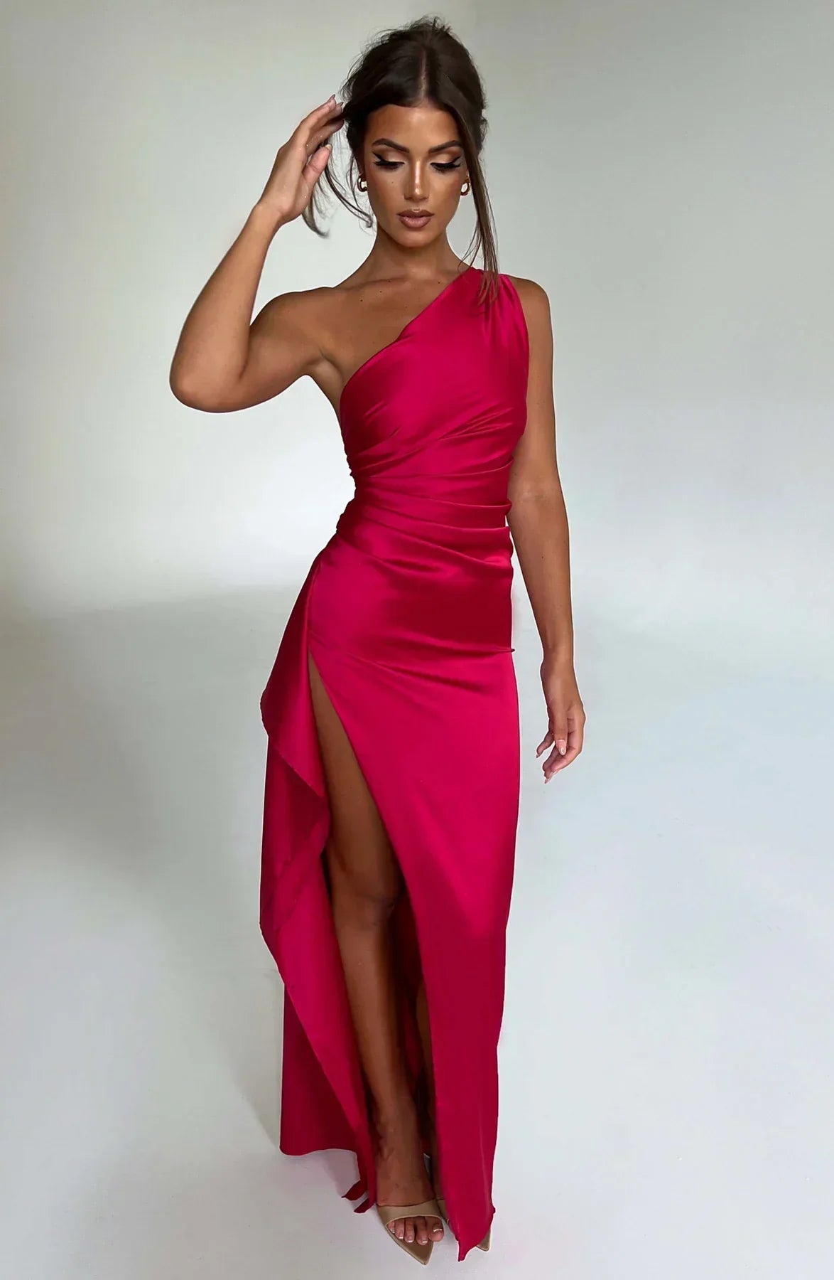 Polyester Blend Dress - One Shoulder Cut For Easy Movement