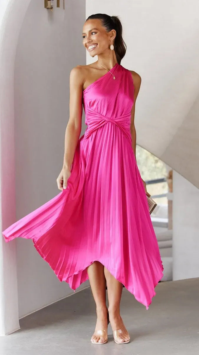 Polyester Blend Dress – One Shoulder Neckline& Fitted Shape