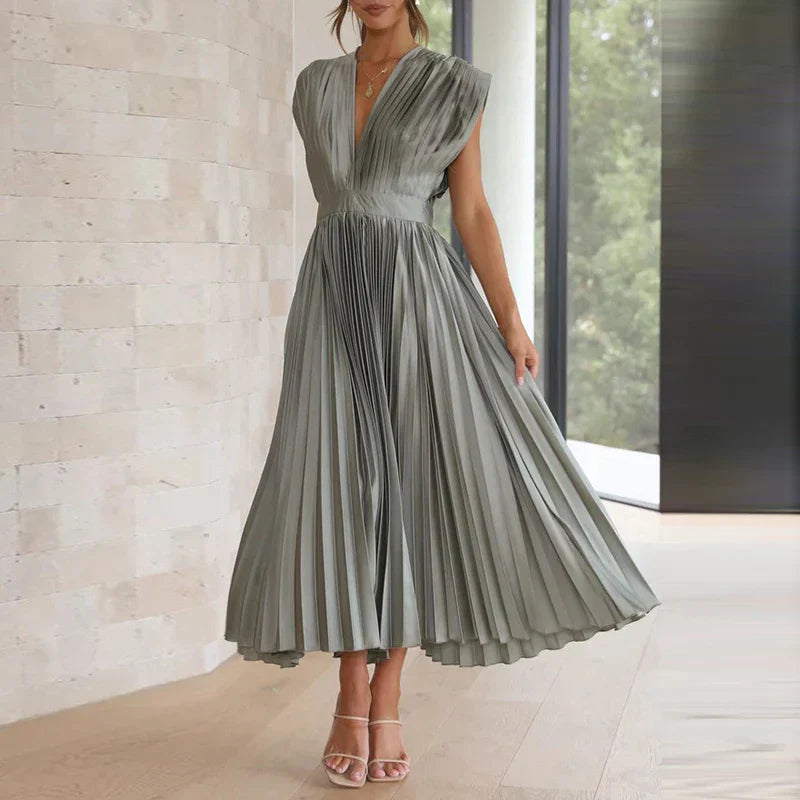 Polyester Blend Dress – Pleated Skirt & Balanced Shape