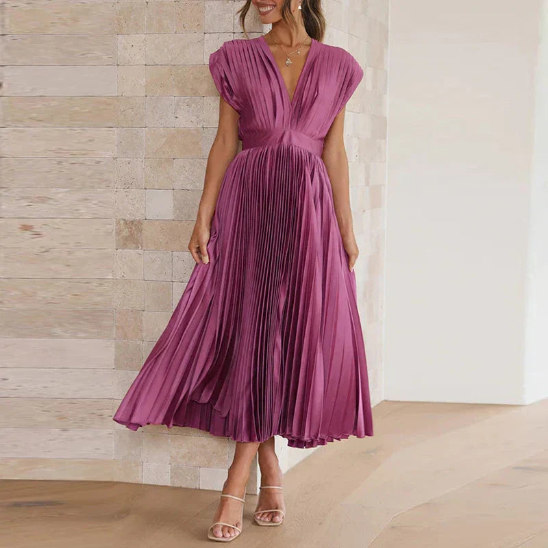 Polyester Blend Dress – Pleated Skirt & Balanced Shape