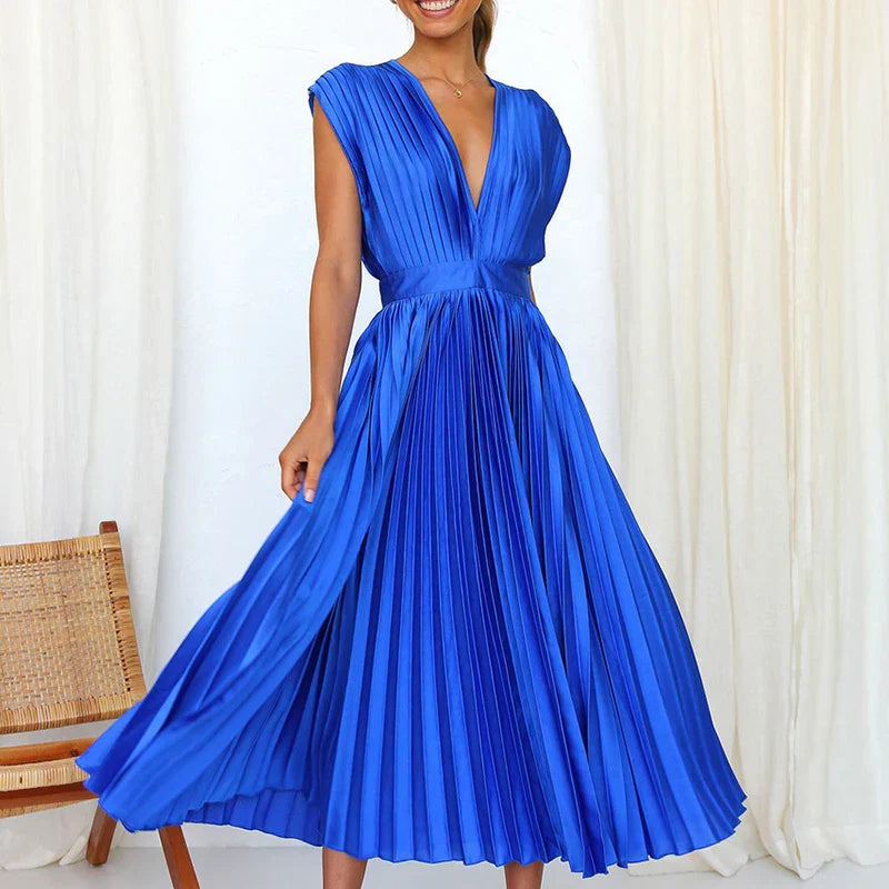 Polyester Blend Dress – Pleated Skirt & Balanced Shape