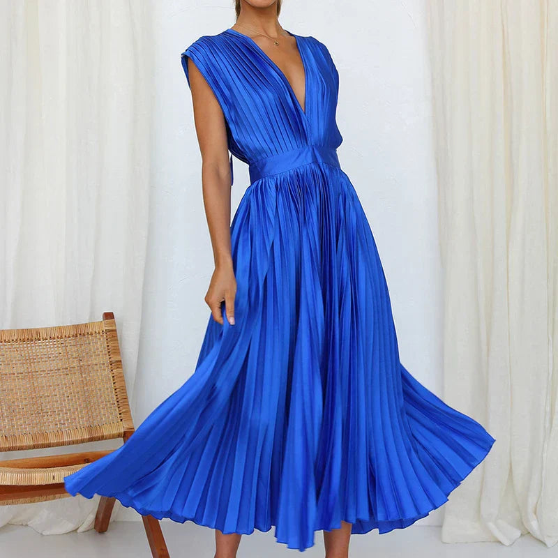 Polyester Blend Dress – Pleated Skirt & Balanced Shape